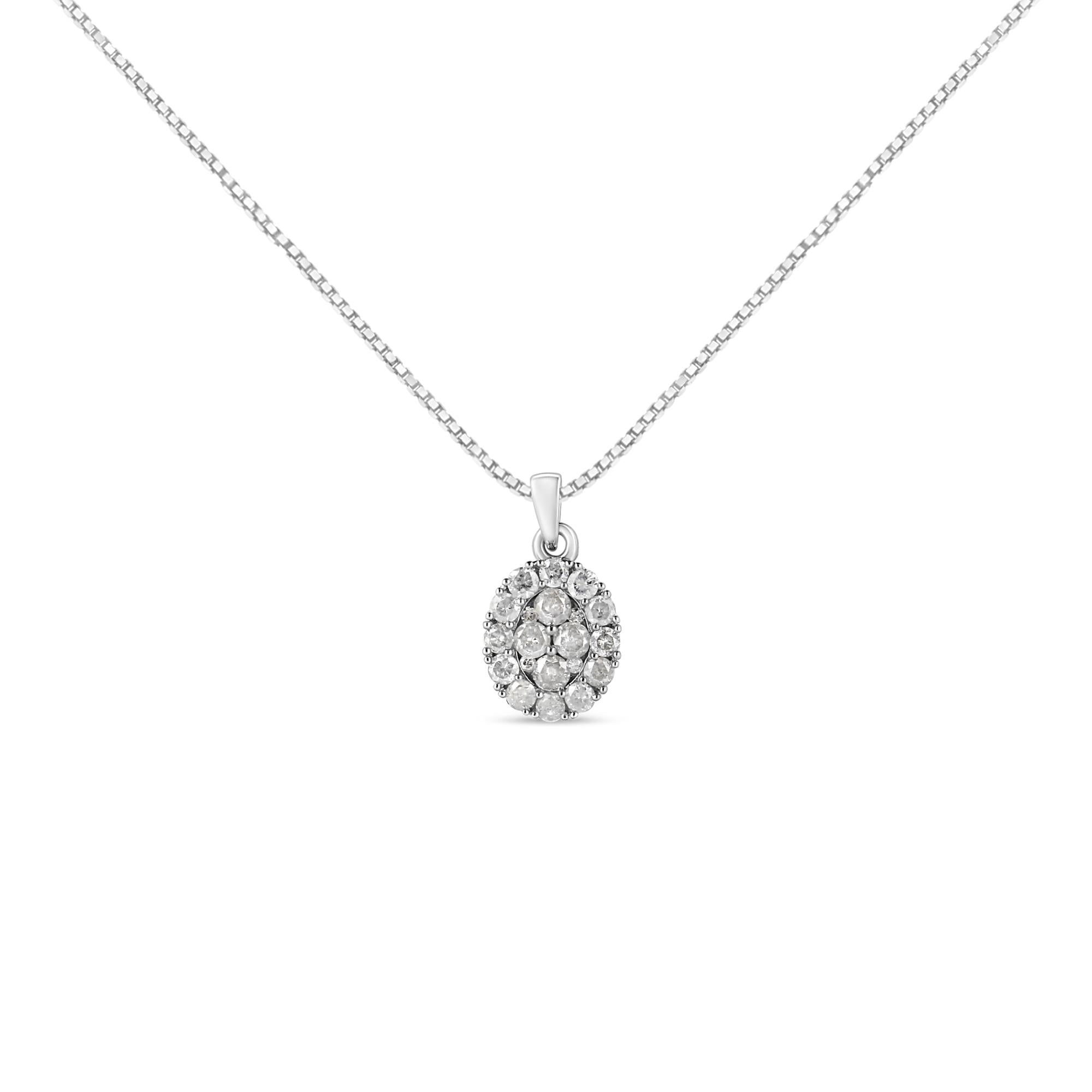 Sterling Silver Diamond Oval Cluster Pendant Necklace (shipping price included)