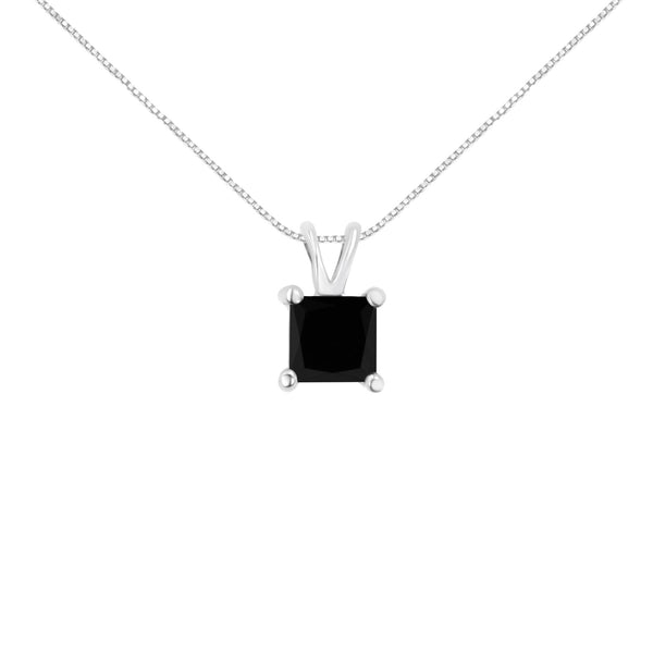 Sterling Silver Treated Black Diamond Solitaire Pendant Necklace (shipping price included)