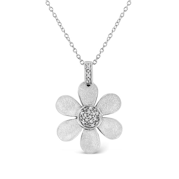 Sterling Silver Pave-Set Diamond Accent Flower 18" Pendant Necklace (shipping price included)