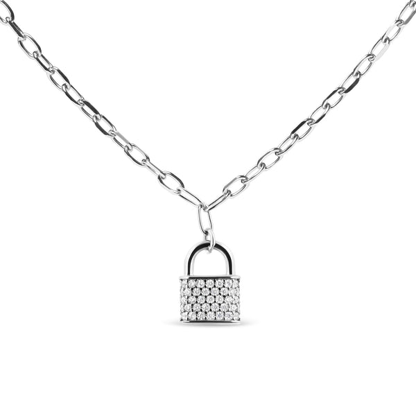 Sterling Silver Diamond Lock Pendant Necklace With Paperclip Chain (shipping price included)