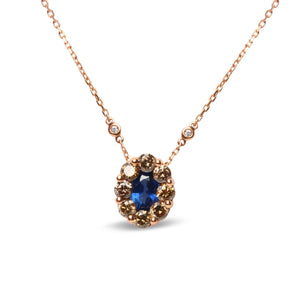 18K Rose Gold White and Brown Diamond Accent with Oval Blue Sapphire (shipping price included)