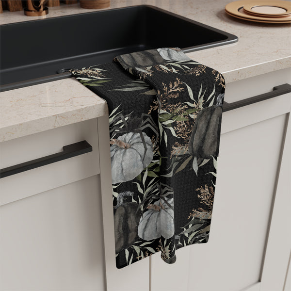 Soft Tea Towel Dark Wood Pumpkin Patch