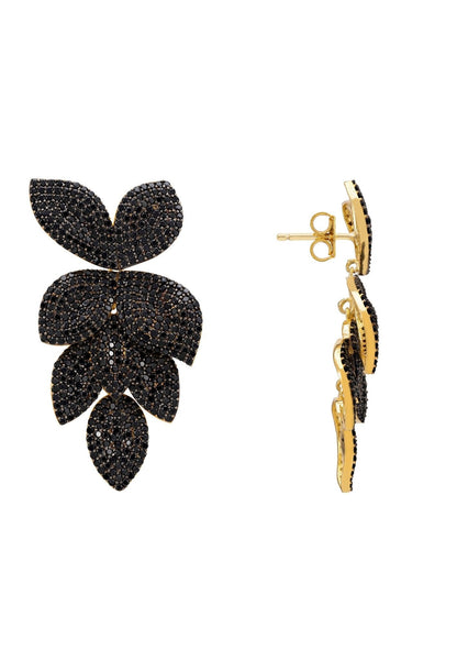 Petal Cascading Flower Earrings Gold Black (shipping price included)