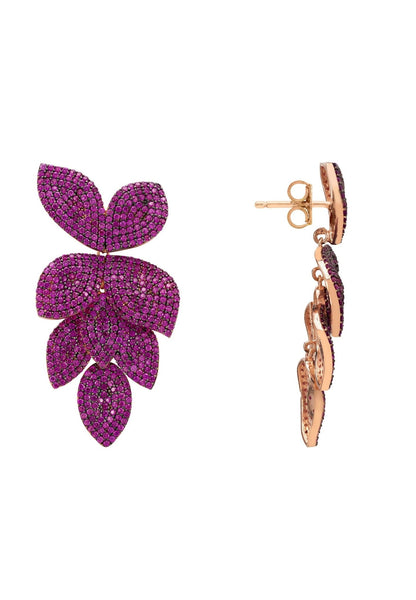 Petal Cascading Flower Earrings Rosegold Ruby (shipping price included)