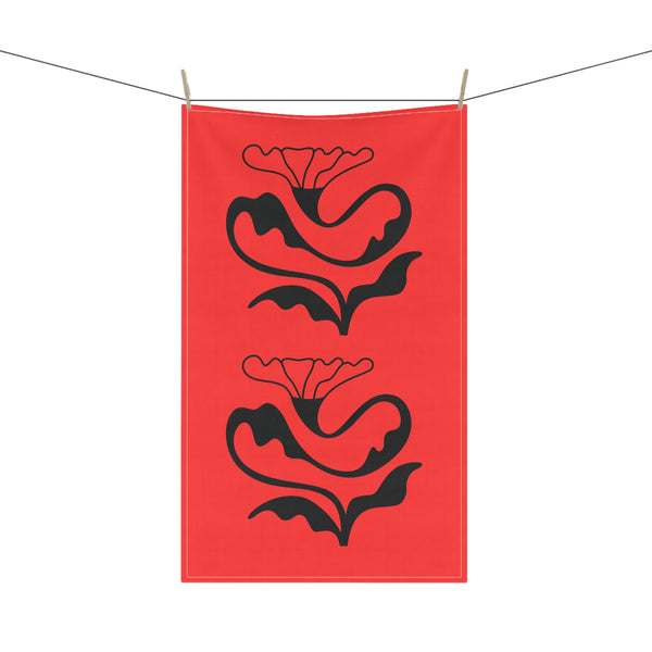 Red Floral Tea Towel