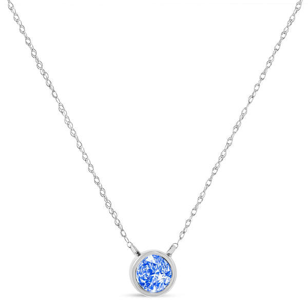 Blue Diamond Suspended Bezel-Set Solitaire Pendant Necklace (shipping price included)