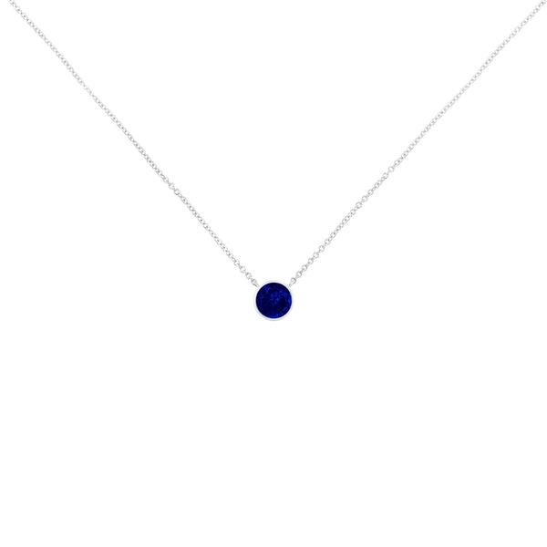 Sterling Silver Lab Grown Cobalt Blue Sapphire Solitaire Bezel Necklace (shipping price included)
