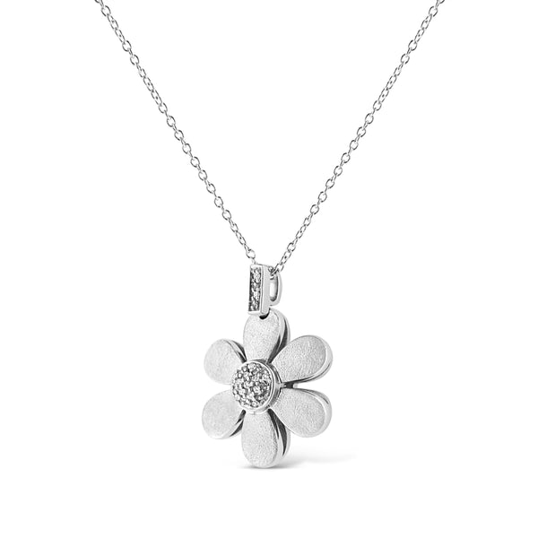 Sterling Silver Pave-Set Diamond Accent Flower 18" Pendant Necklace (shipping price included)