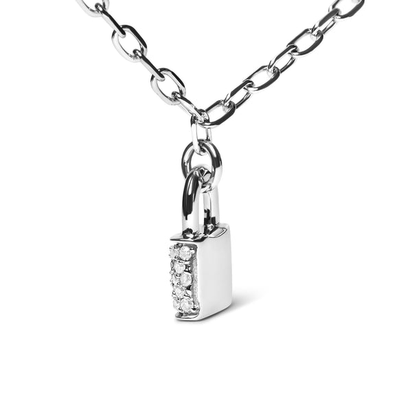 Sterling Silver Diamond Lock Pendant Necklace With Paperclip Chain (shipping price included)