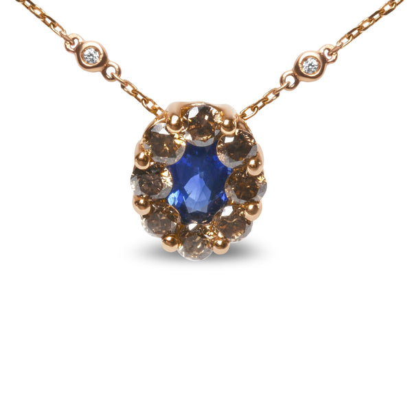 18K Rose Gold White and Brown Diamond Accent with Oval Blue Sapphire (shipping price included)