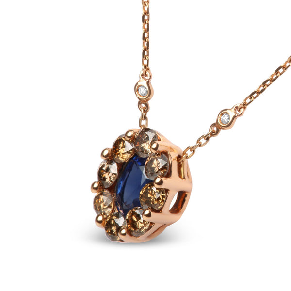 18K Rose Gold White and Brown Diamond Accent with Oval Blue Sapphire (shipping price included)