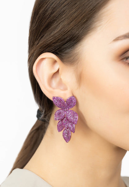 Petal Cascading Flower Earrings Rosegold Ruby (shipping price included)