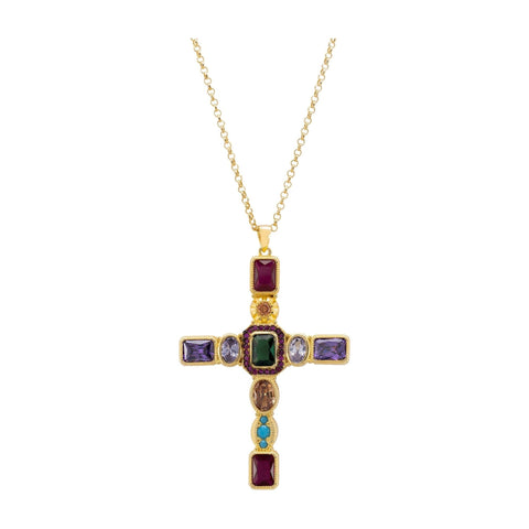 Santa Maria Extra Large Gemstone Cross Pendant Gold (shipping price included)