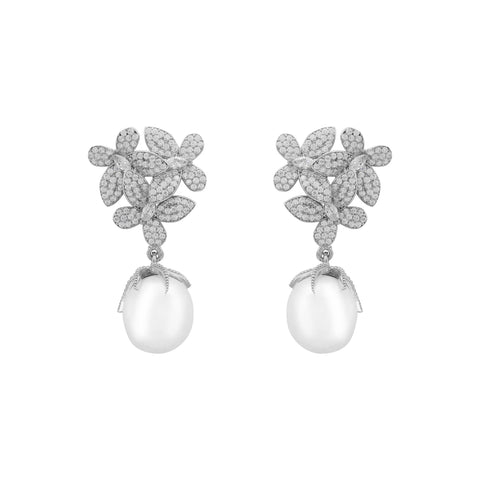 Flowers Pearl Earrings Silver White (shipping price included)