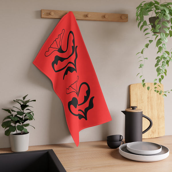 Red Floral Tea Towel