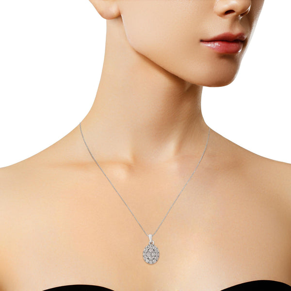 Sterling Silver Diamond Oval Cluster Pendant Necklace (shipping price included)