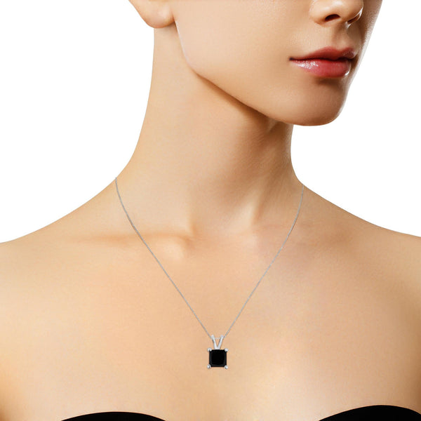 Sterling Silver Treated Black Diamond Solitaire Pendant Necklace (shipping price included)