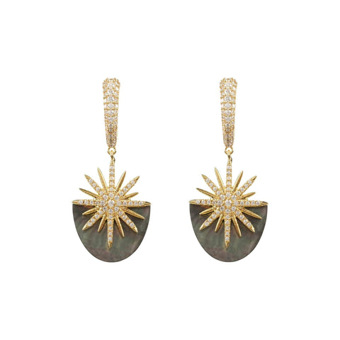 Sunburst Grey Mother of Pearl Earrings Gold (shipping price included)