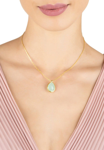 Petite Drop Necklace Gold Aqua Chalcedony (shipping price included)