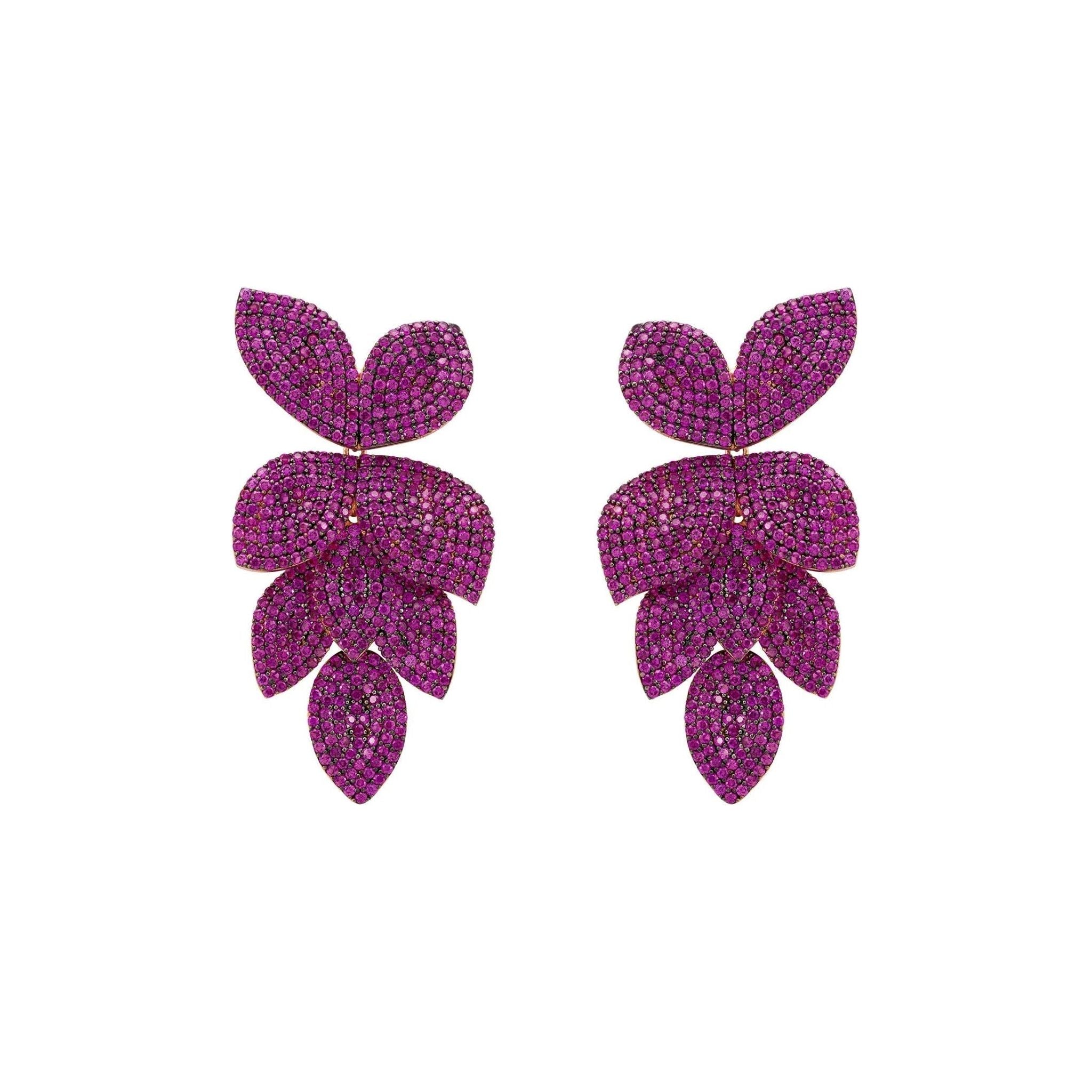 Petal Cascading Flower Earrings Rosegold Ruby (shipping price included)