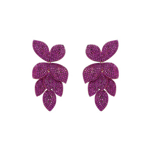 Petal Cascading Flower Earrings Rosegold Ruby (shipping price included)