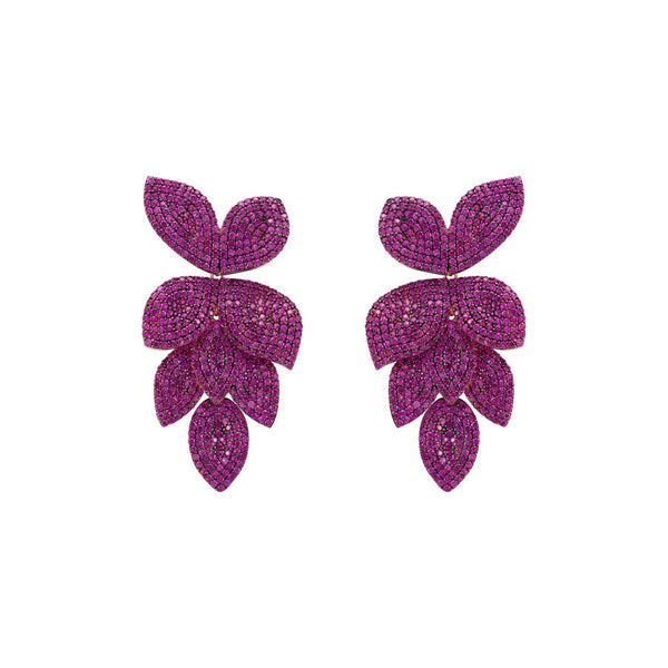 Petal Cascading Flower Earrings Rosegold Ruby (shipping price included)