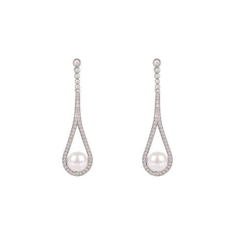 Cradled Pearl Drop Earrings Silver (shipping price included)