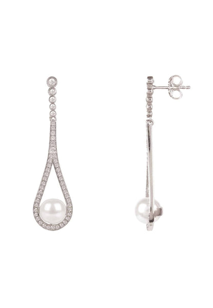 Cradled Pearl Drop Earrings Silver (shipping price included)