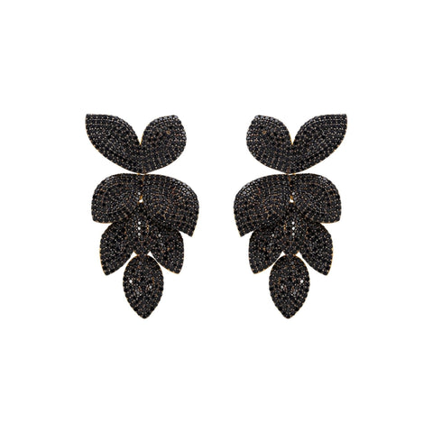 Petal Cascading Flower Earrings Gold Black (shipping price included)