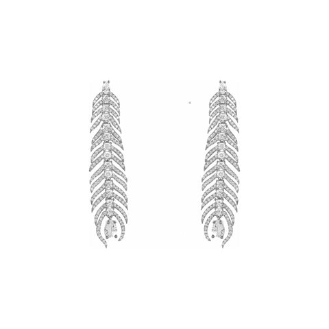 Peacock Feather Elongated Drop Earrings Silver (shipping price included)