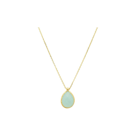 Petite Drop Necklace Gold Aqua Chalcedony (shipping price included)