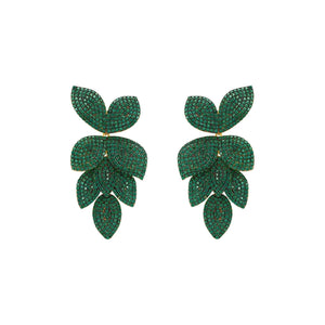 Petal Cascading Flower Earrings Gold Emerald Green (shipping price included)