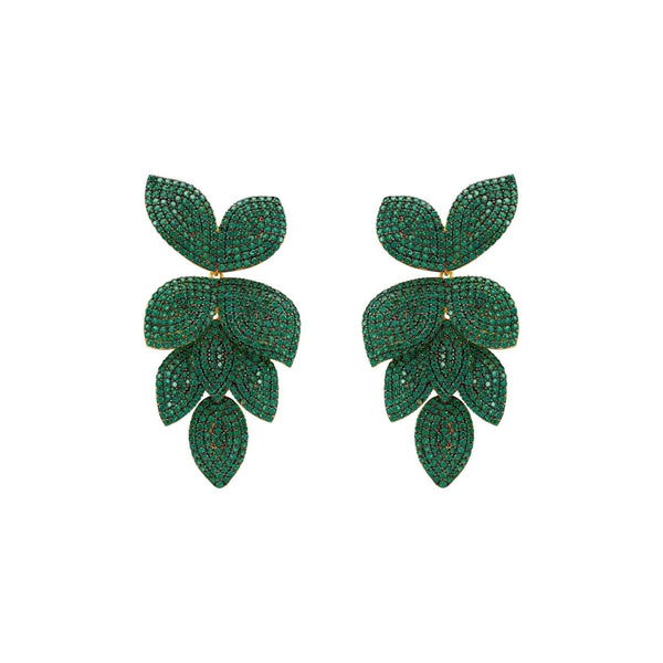 Petal Cascading Flower Earrings Gold Emerald Green (shipping price included)