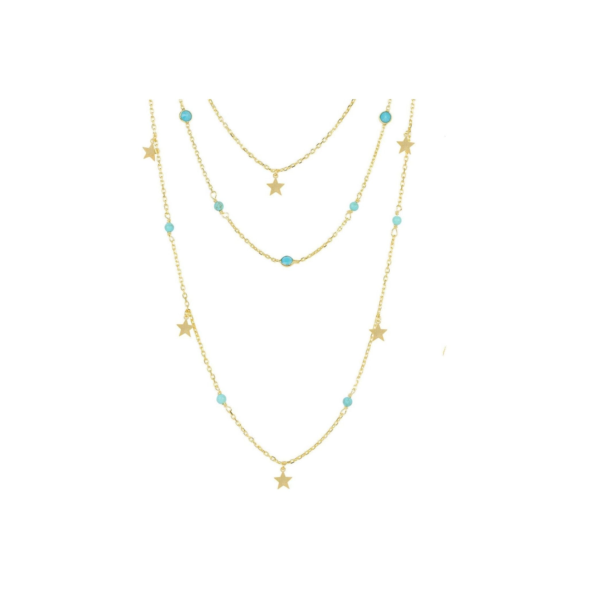 Turquoise Star Multi Strand Gemstone Necklace Gold (Shipping price included)